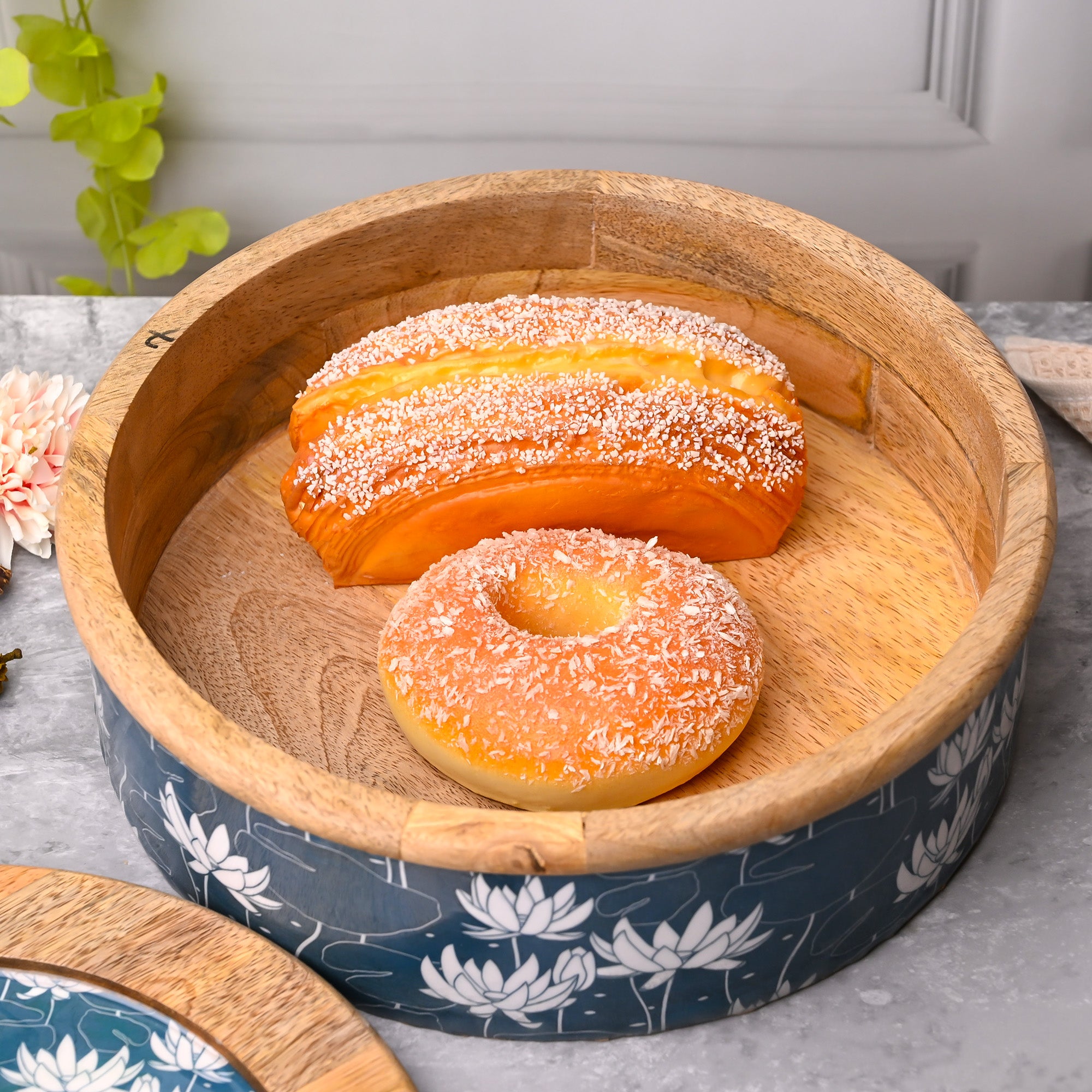 Alluring handcrafted wooden casserole with ocean-inspired design

