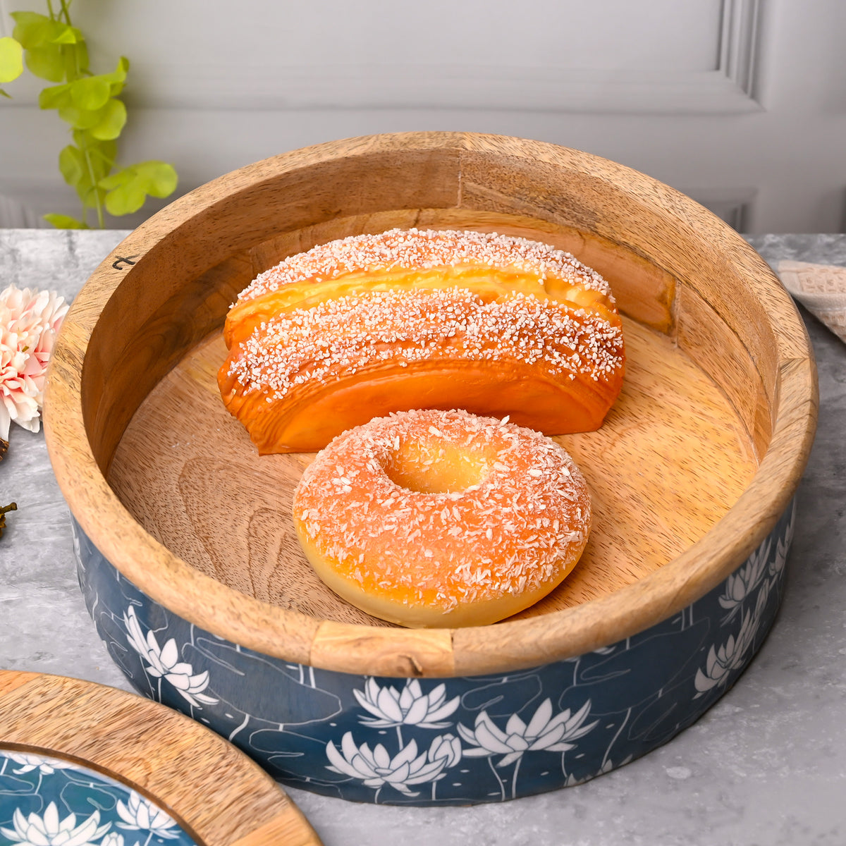 Alluring handcrafted wooden casserole with ocean-inspired design

