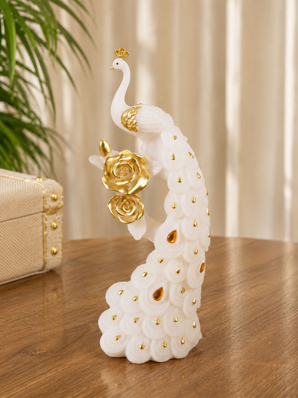 Shwet soft white peacock figurine

