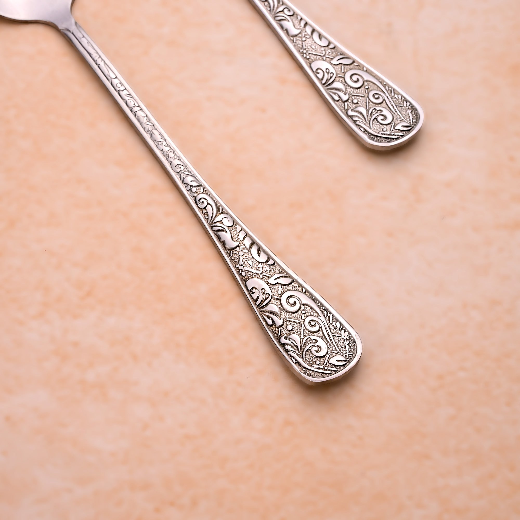 Set of 2 Silver Blossom Spoons with Decorative Floral Detailing

