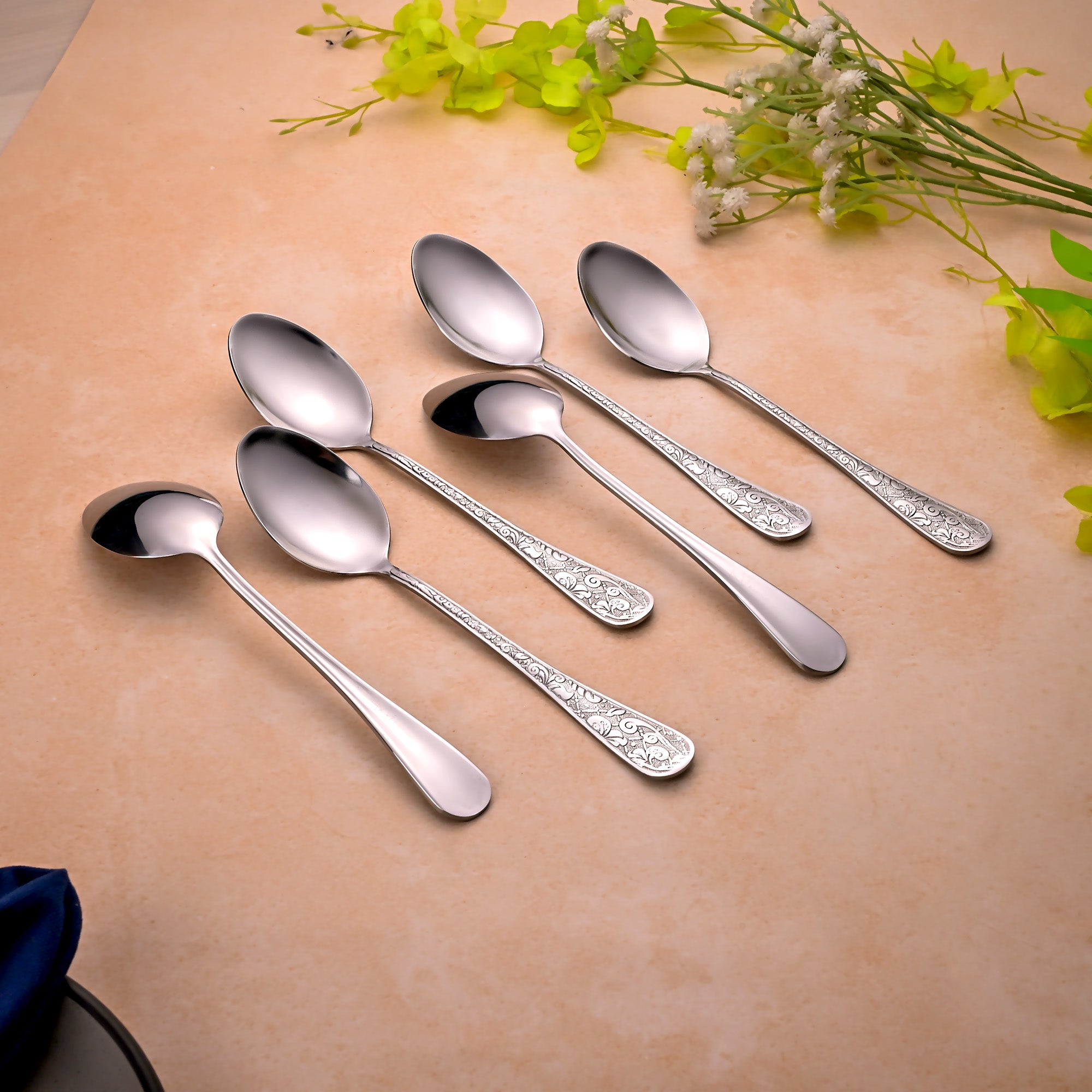 Silver Filigree Spoons – Set of Six with Intricate Decorative Design

