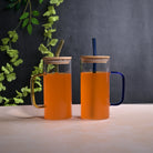 Sipper glasses with wooden lids set of 2

