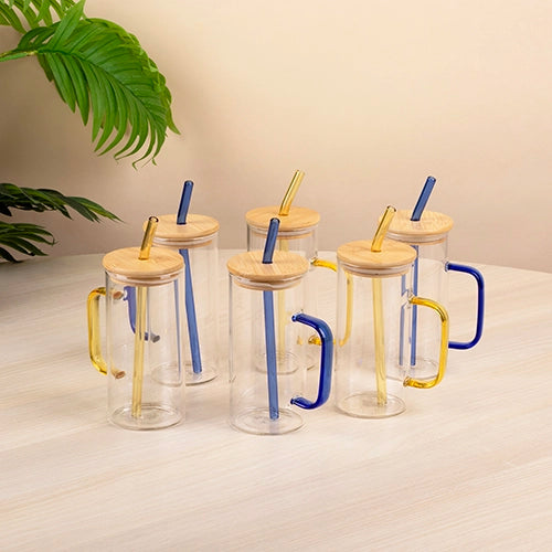 Sipper glasses with wooden lids set of 6