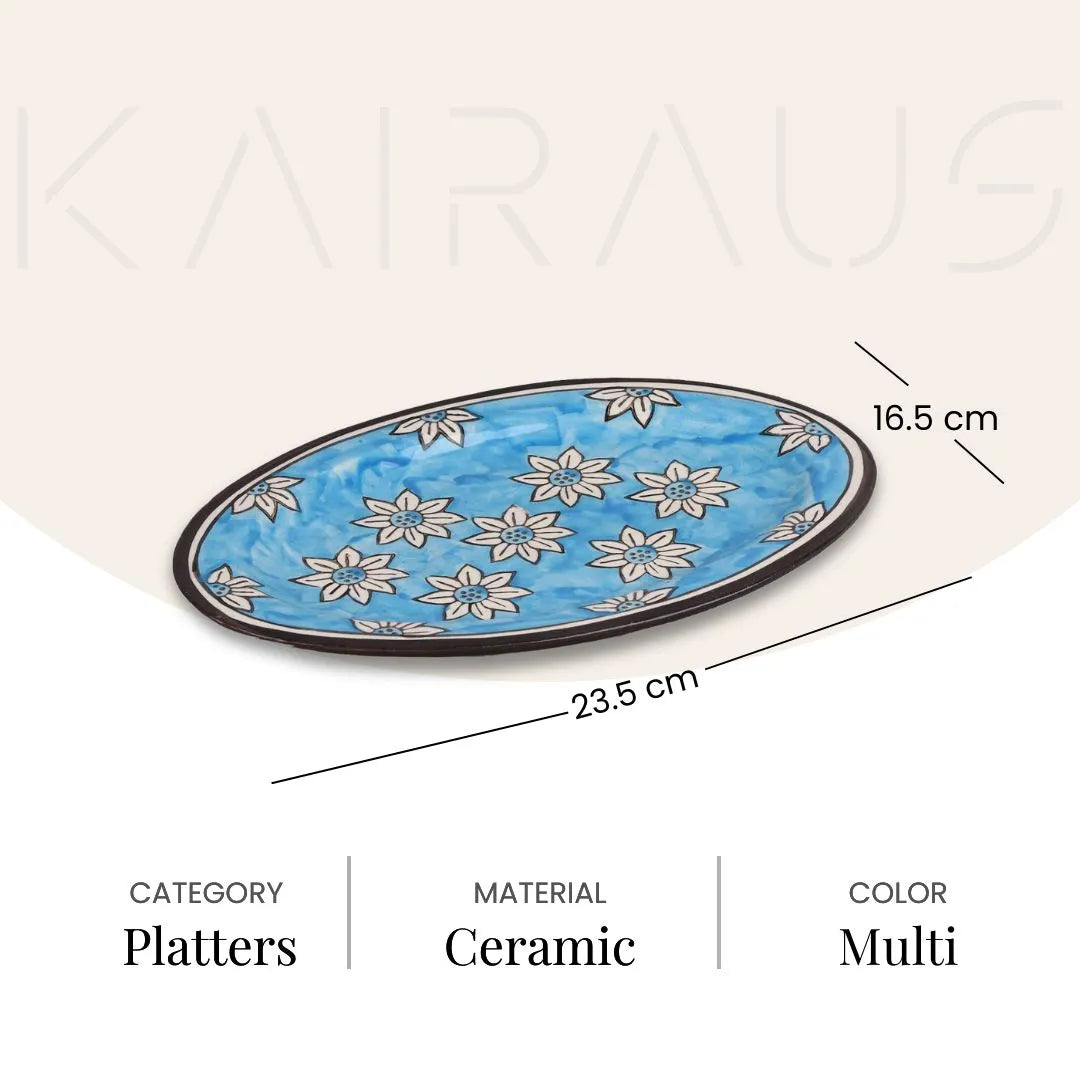 Hand-painted sky blue floral serving platter

