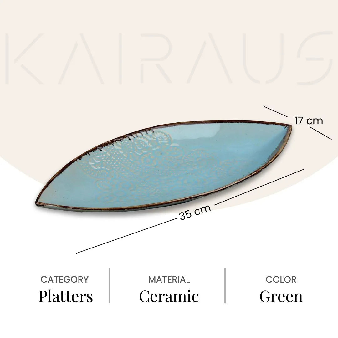 Handmade sky blue leaf lace serving platter

