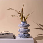Slate blue tri-ring flower vase for stylish interiors

