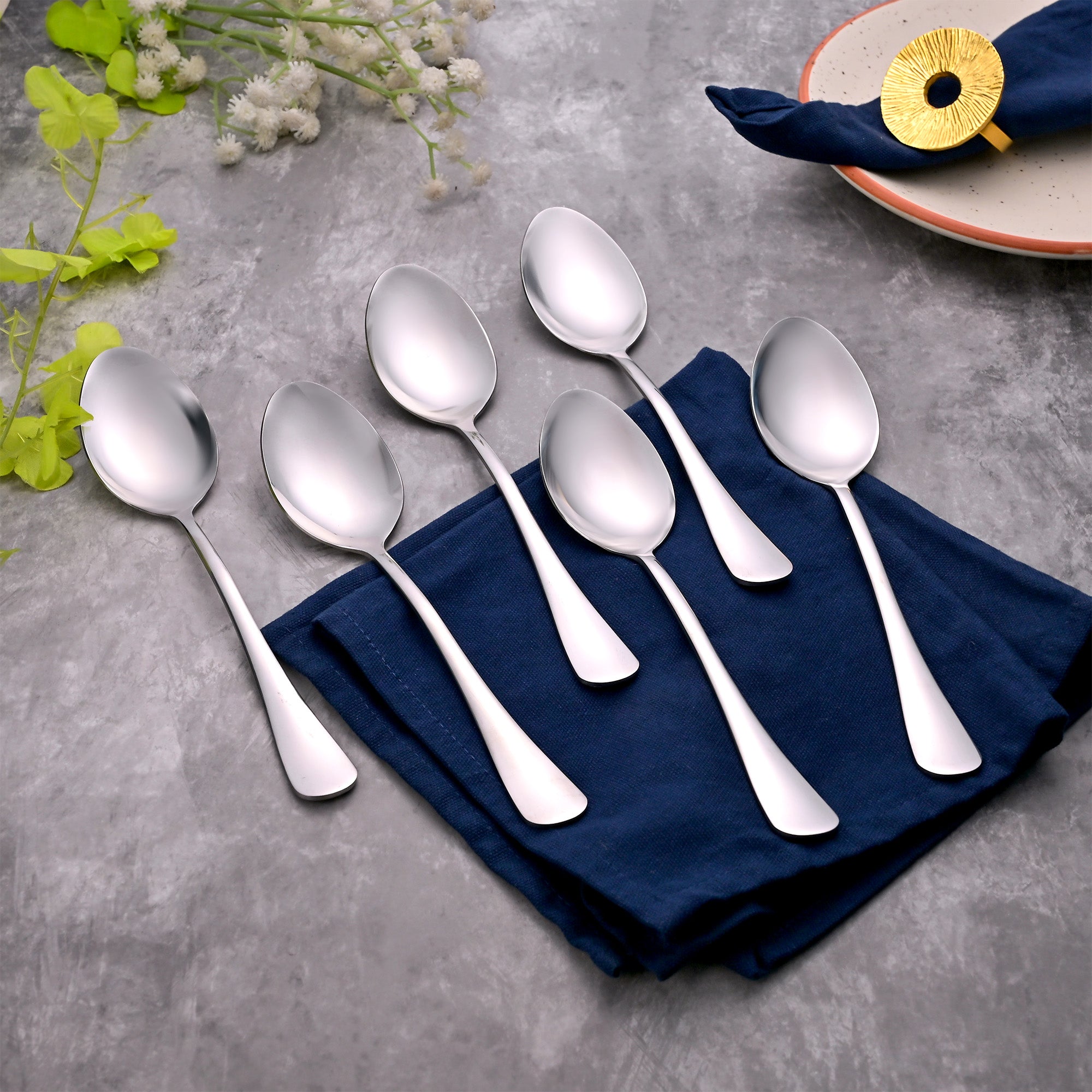Sleek & Shiny Stainless Steel Spoons Set of 6 – Premium Silver Cutlery

