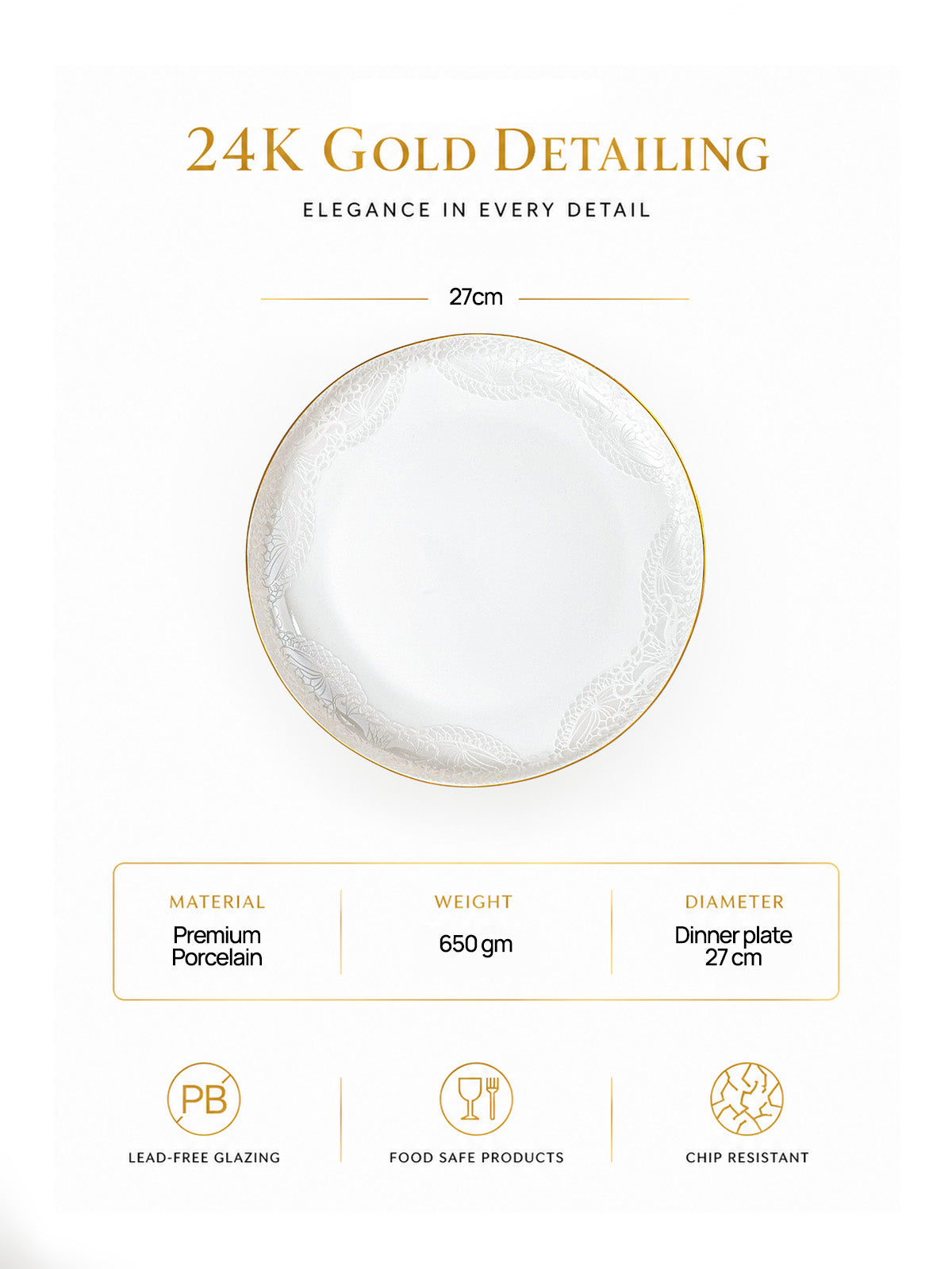 Premium 24K gold plate with snowflake-inspired design


