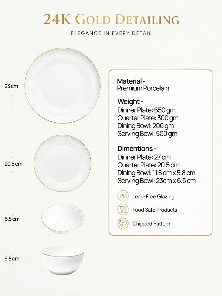 Snowflake 27-piece dinnerware set with gold accents

