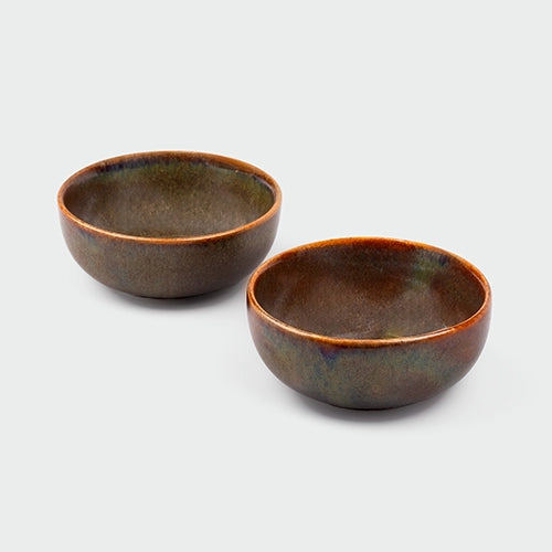 Set of two brown glossy ceramic bowls

