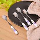 Stylish lavender bloom ceramic-handled dessert spoons set of 4