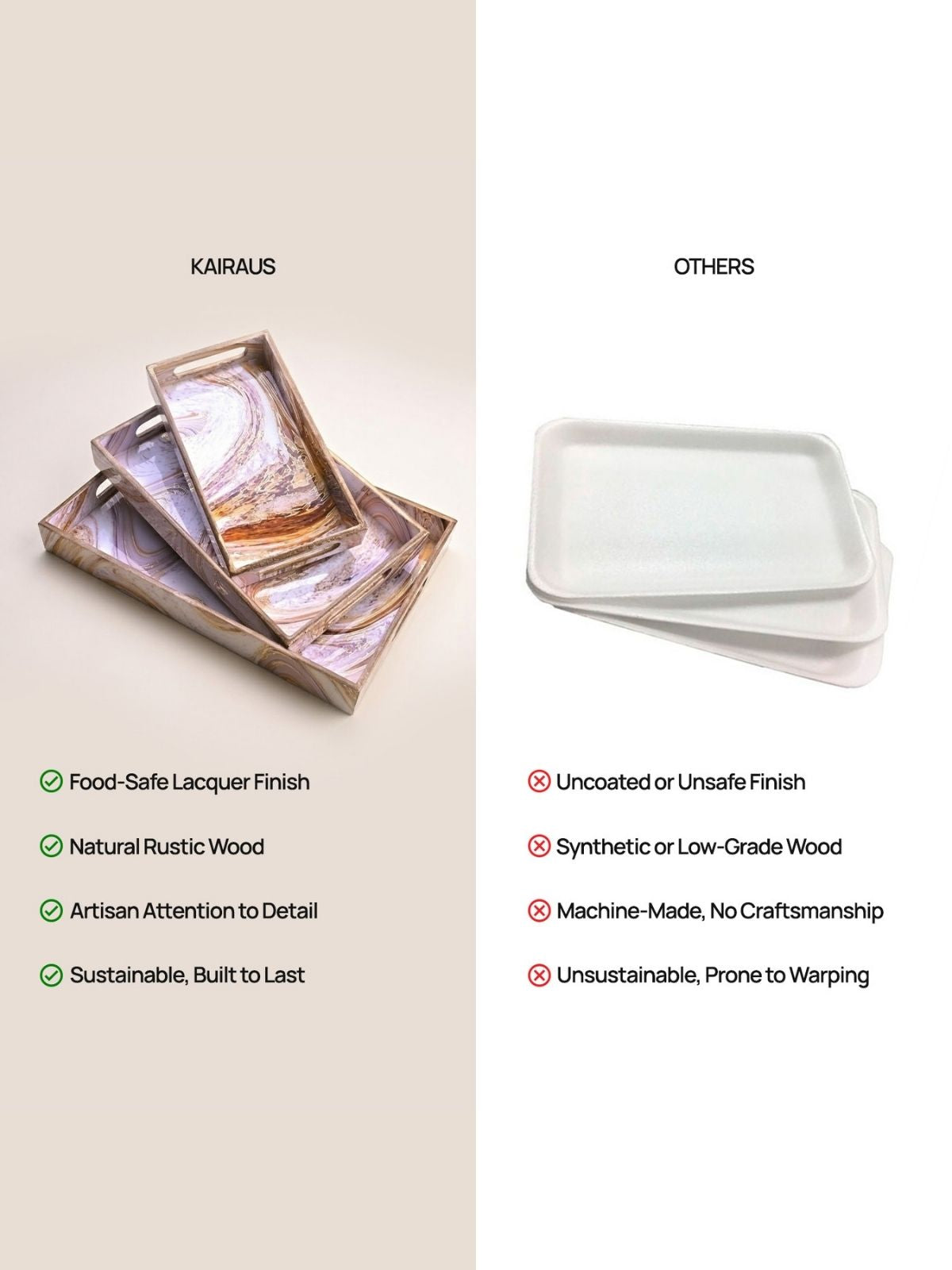 Swirling Marble trays arranged together on a tabletop

