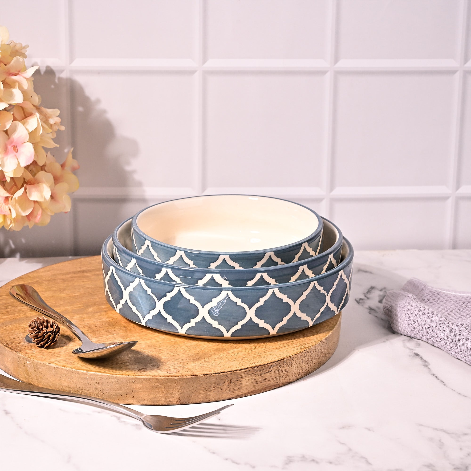 Teal Moroccan Pattern Bowl set of 3

