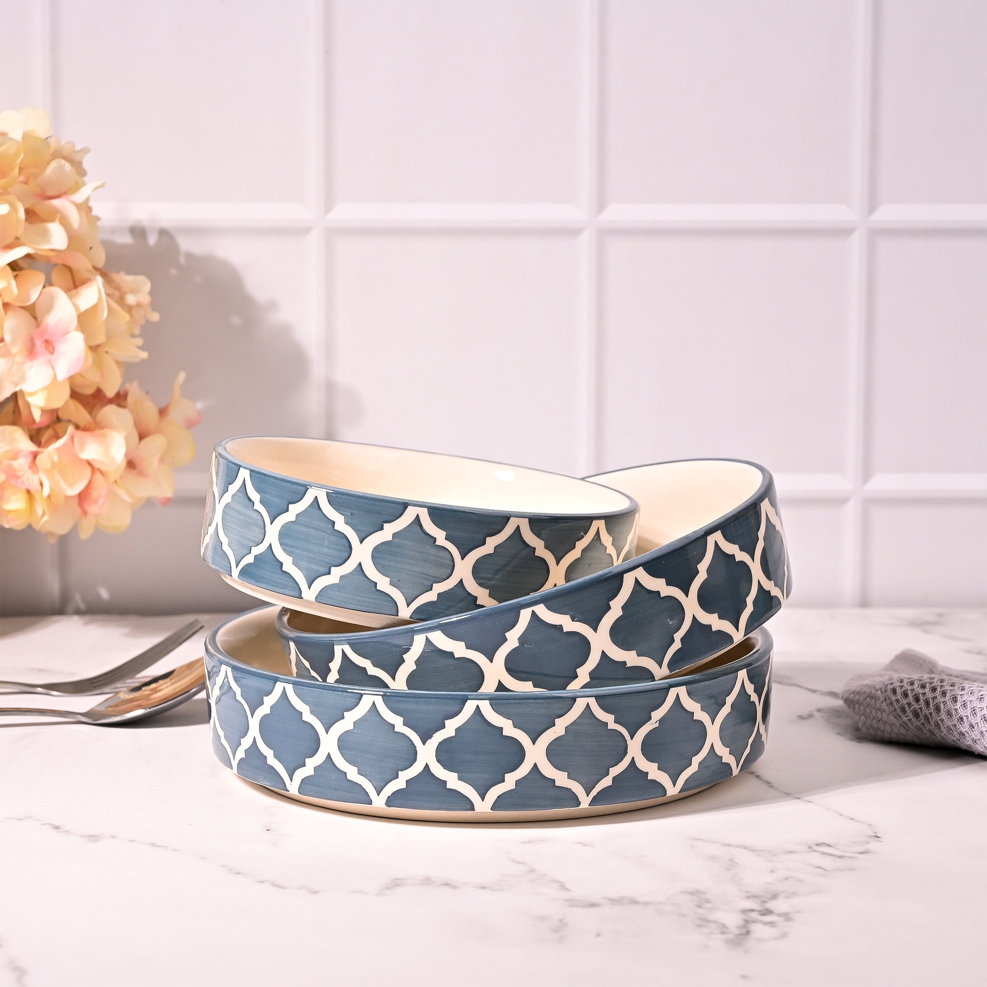 Decorative teal Moroccan pattern bowls

