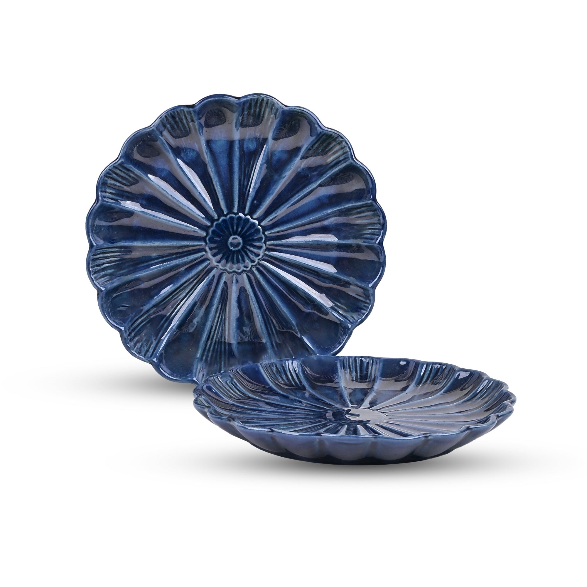 Teal blue floral shaped plates for dining

