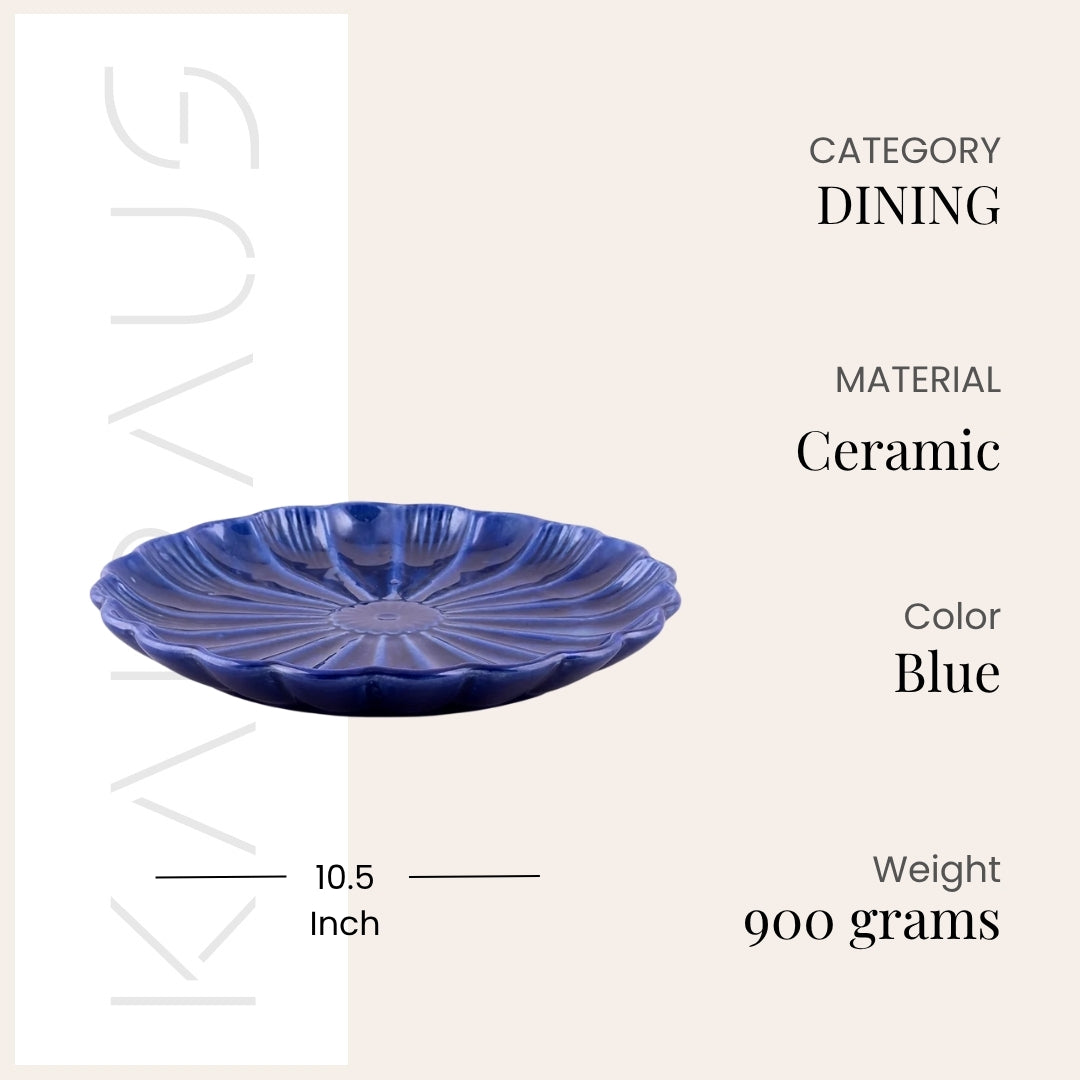 Teal blue flower shaped serving plates set of 2

