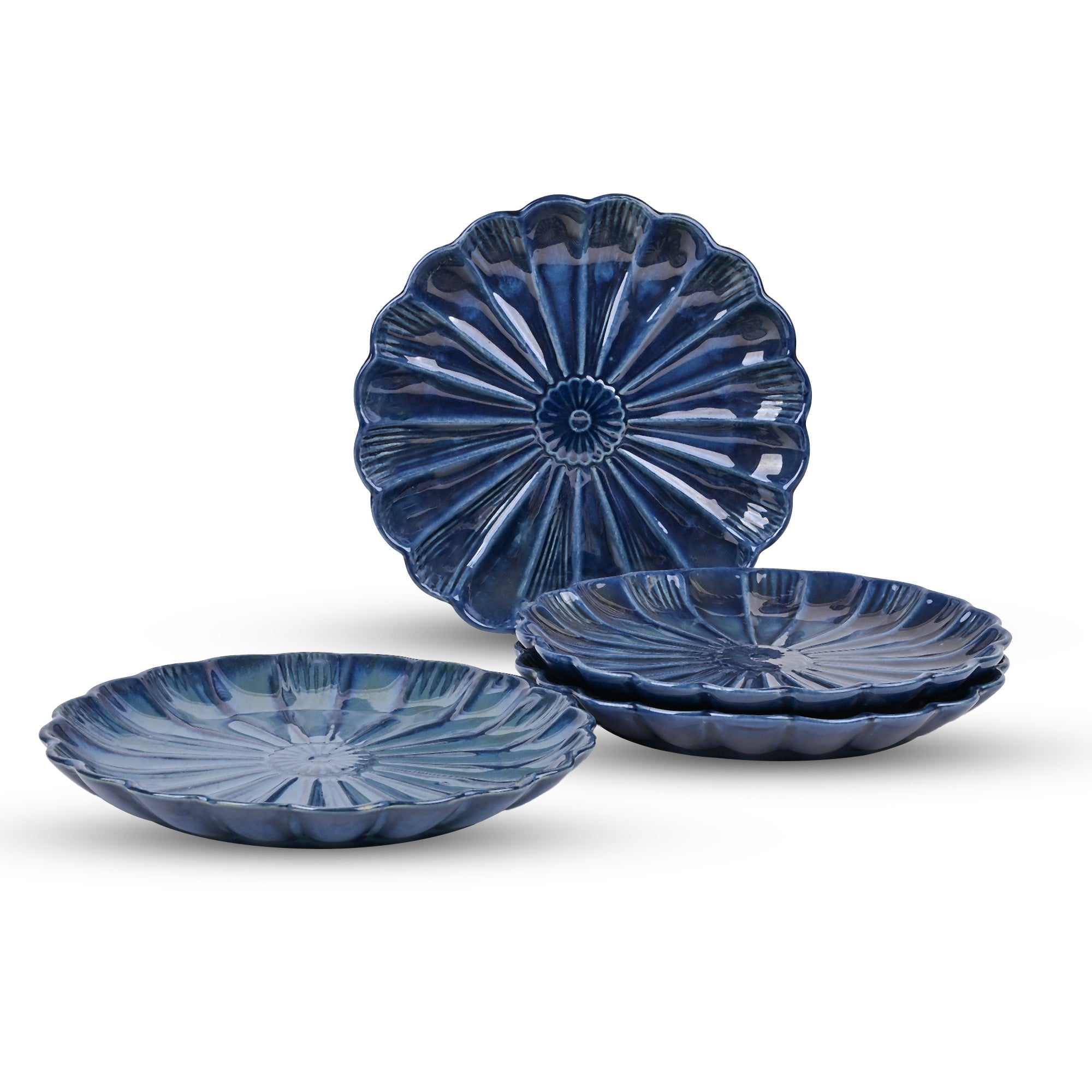 Teal blue floral shaped plates for dining

