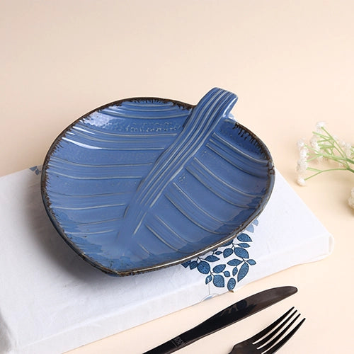 Teal leaf ceramic serving platter

