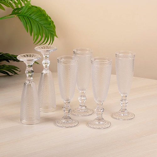 Textured clear stem glass set of 6

