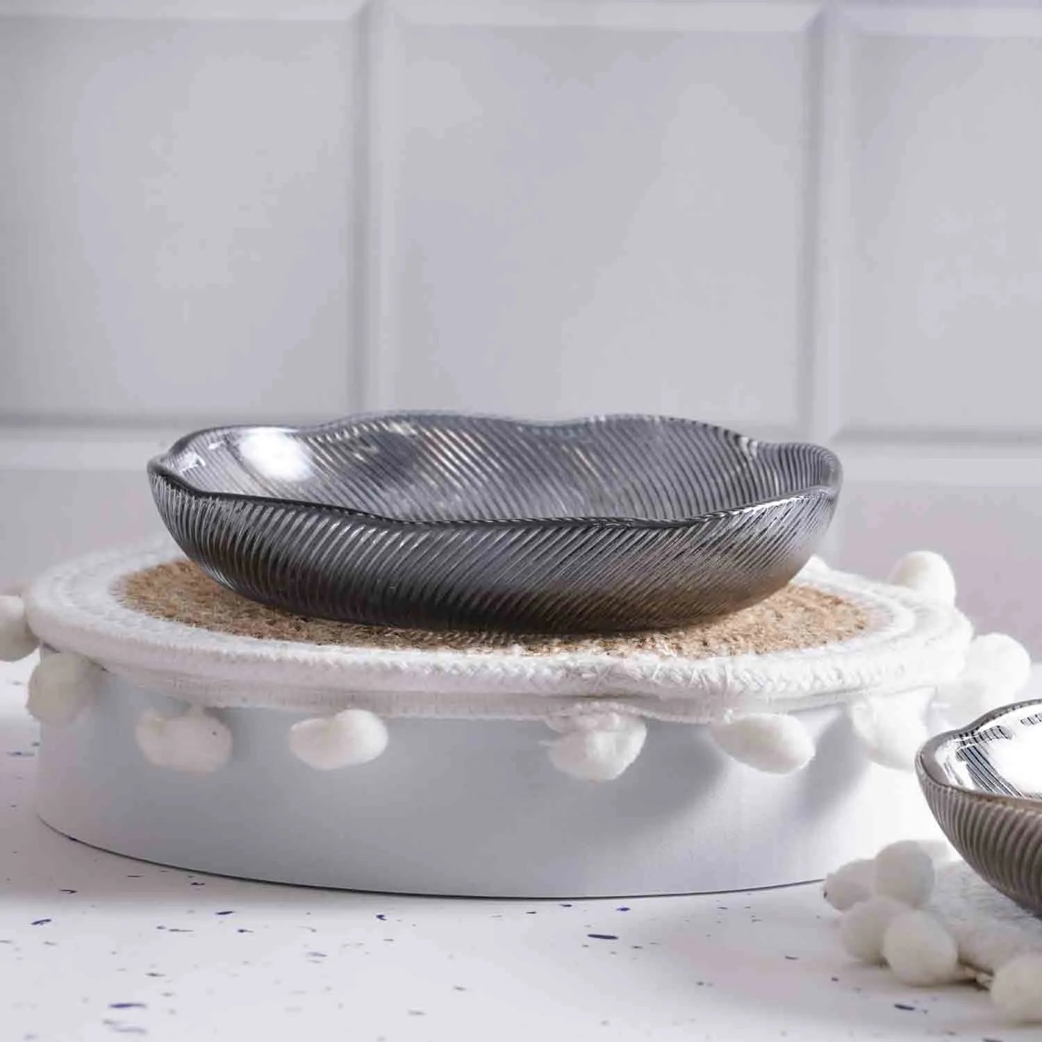Set of four textured glass bowls

