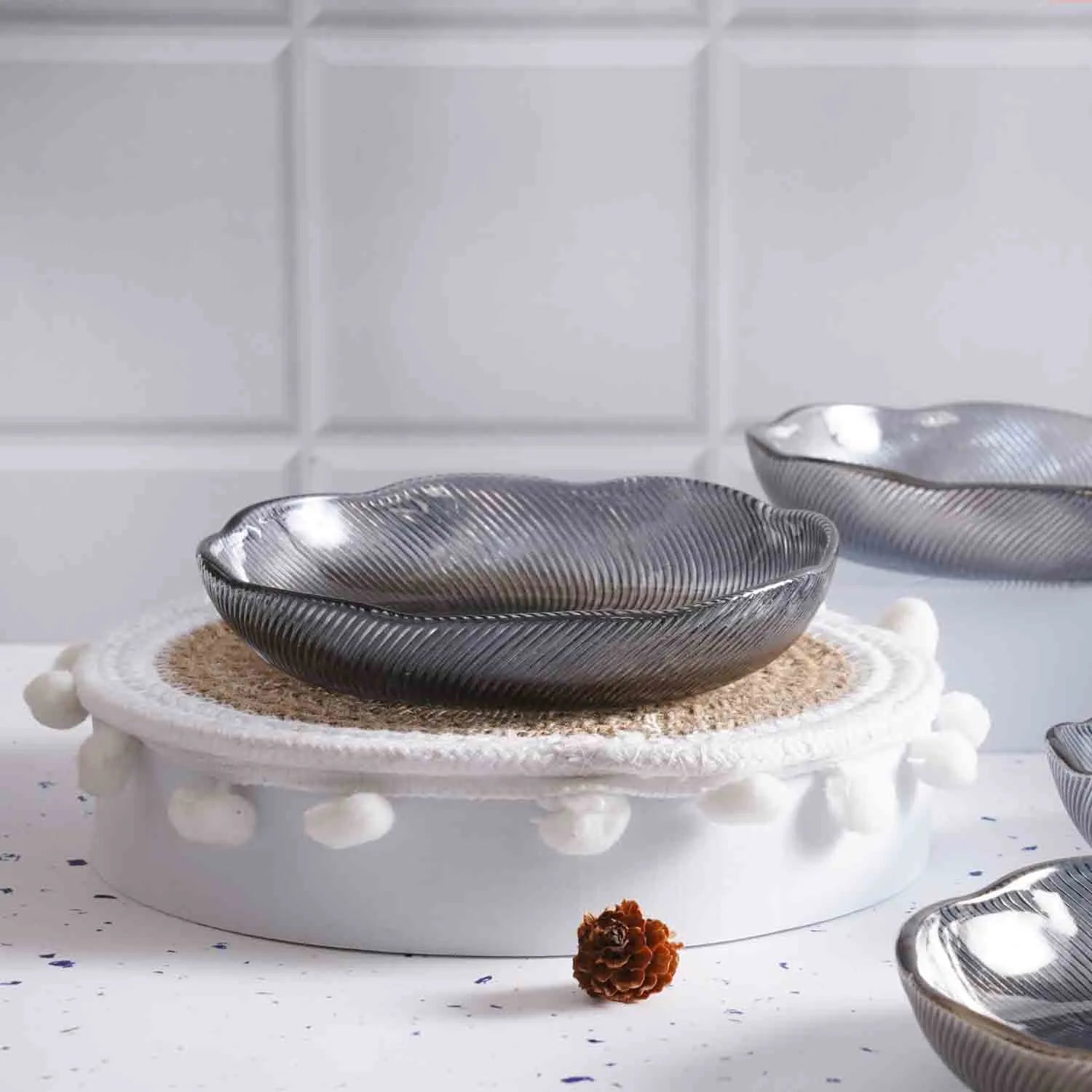Textured glass bowls for dining table

