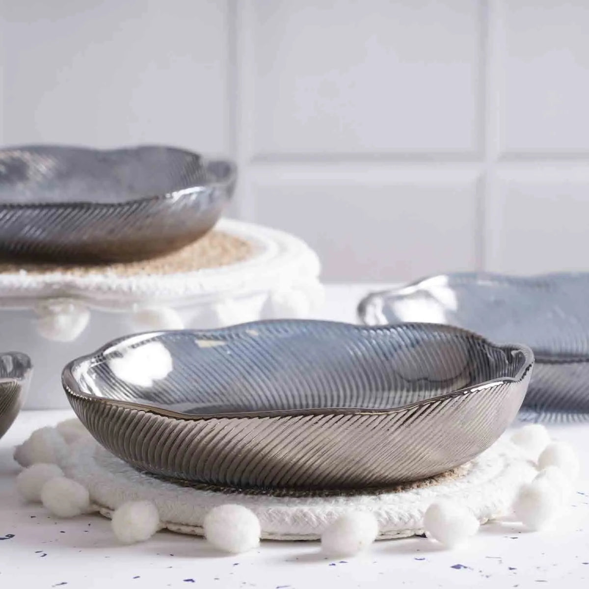 Stylish textured glass bowls for serving

