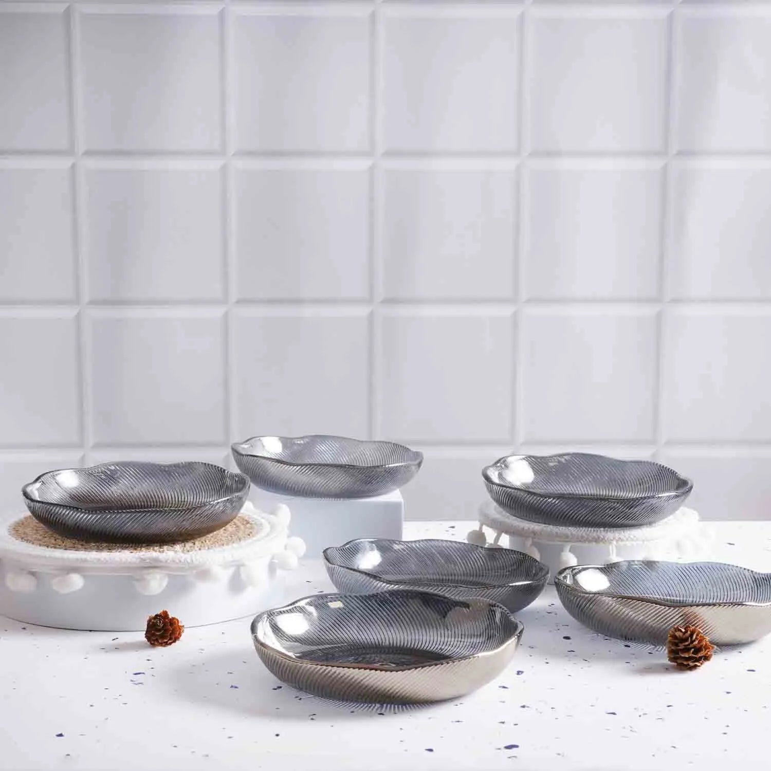 Textured glass bowl set of 6

