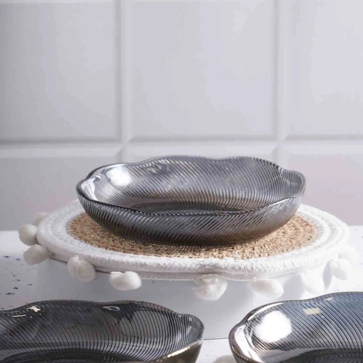 Textured glass bowls for dining table

