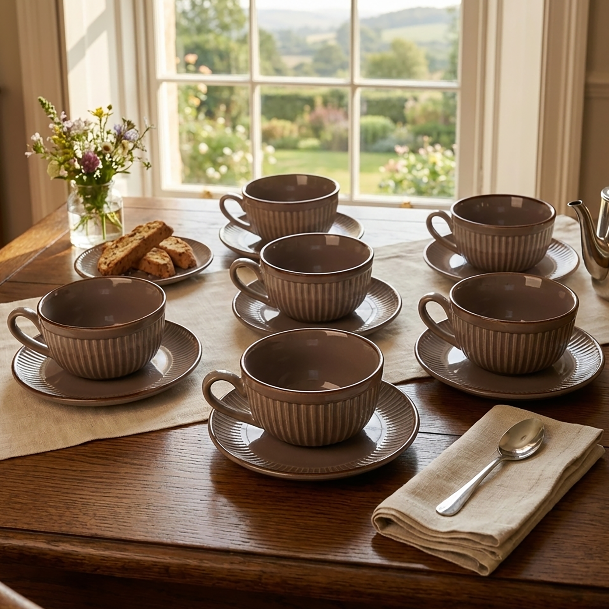 New Bone China Tea Cups - Brown Set of 6