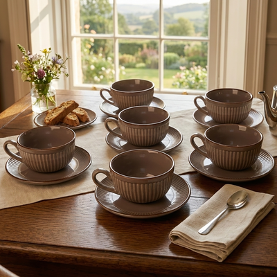Brown New Bone China Tea Cups Set of 6
