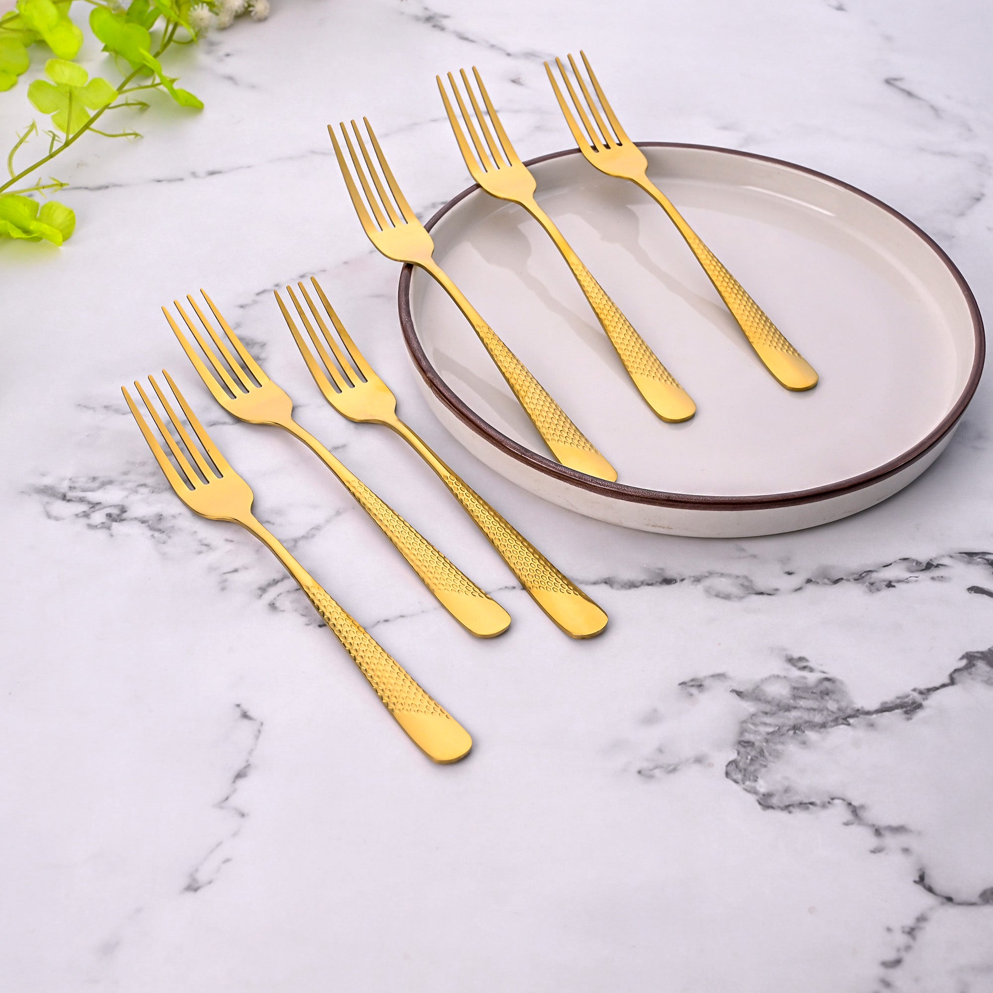 Premium Golden Stainless Steel Forks Set of 6 for Stylish Dining

