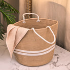 Stylish jute tote basket for home storage and organization

