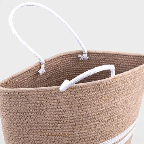 Handwoven jute tote basket for household storage

