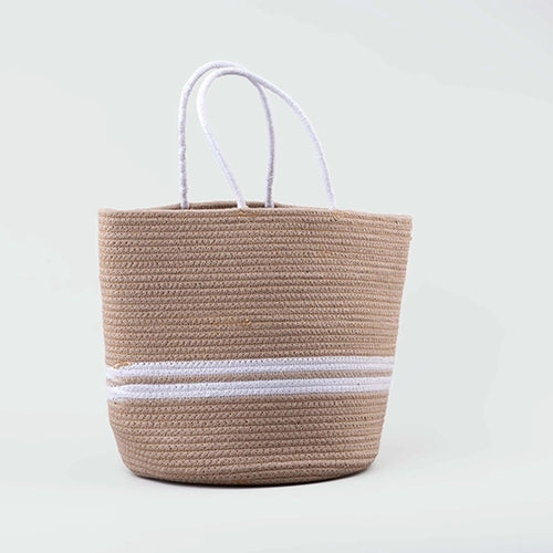Woven jute basket with handles for versatile home organization

