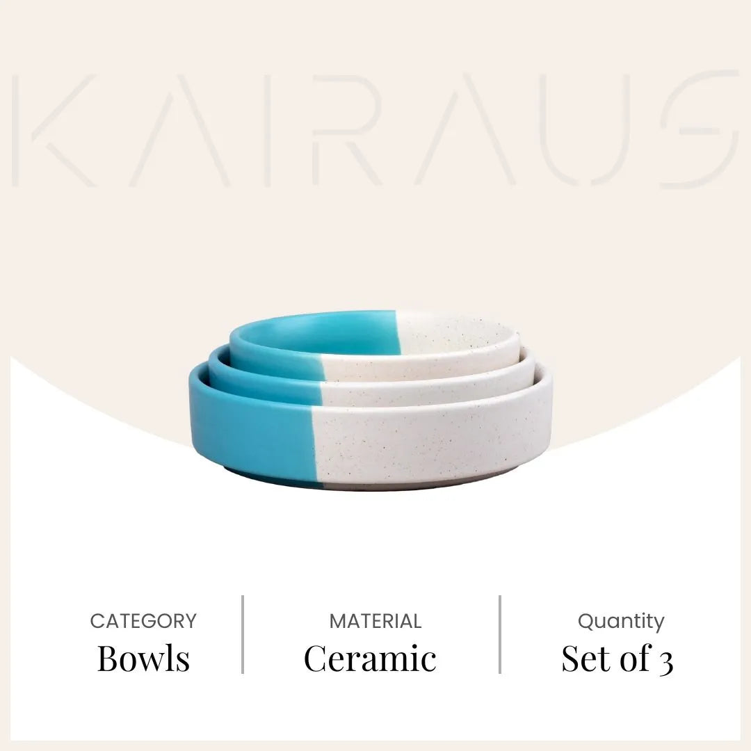 Three-piece turquoise bowl set for serving


