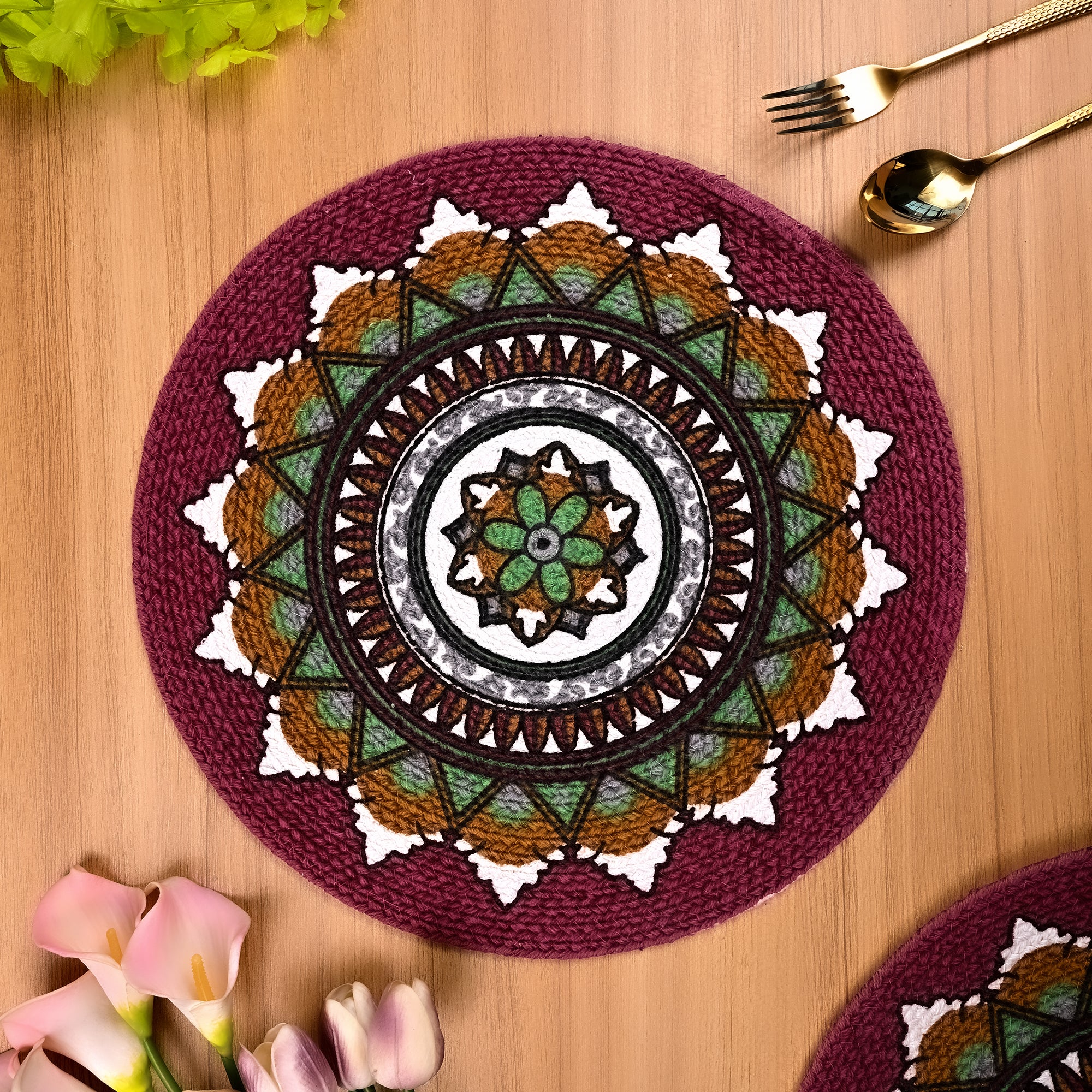 Turquoise braided placemat for elegant dining
