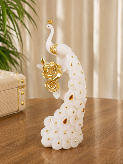 Shwet: The Soft White Peacock Figurine