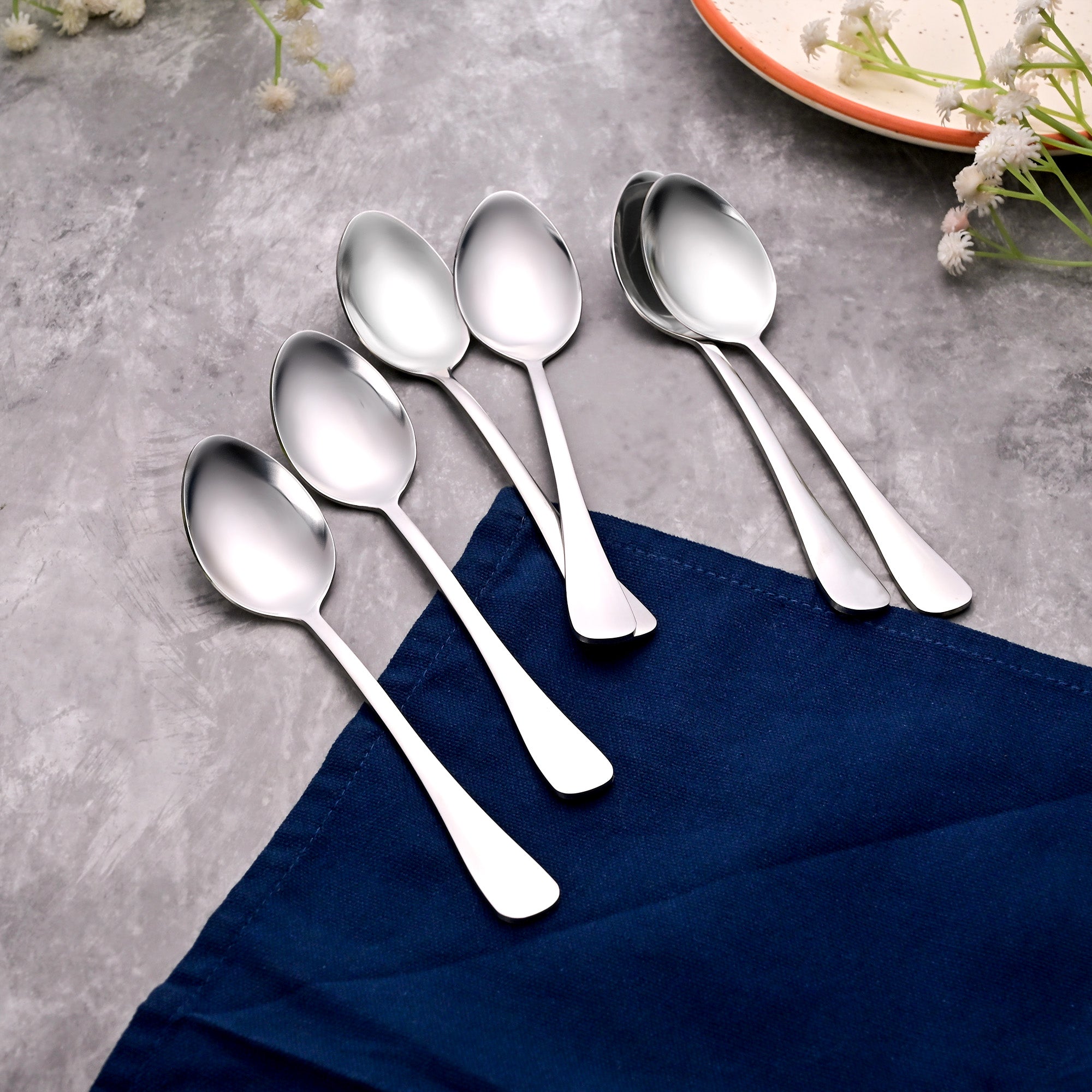 Velvet Shine Silver Tea Spoons Set of 6 – Elegant Silver Cutlery Collection

