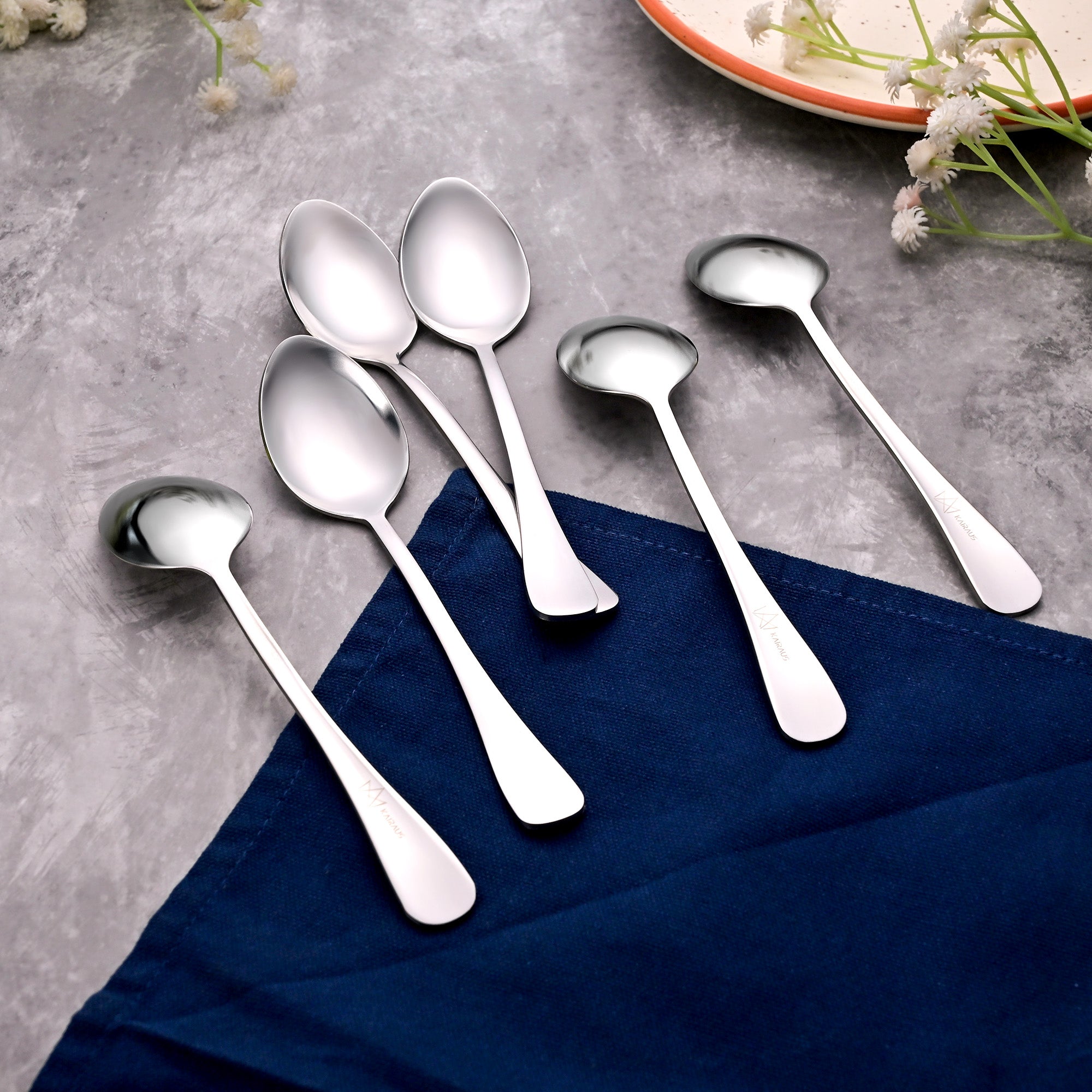 Set of 6 Velvet Shine Silver Tea Spoons for Everyday Use

