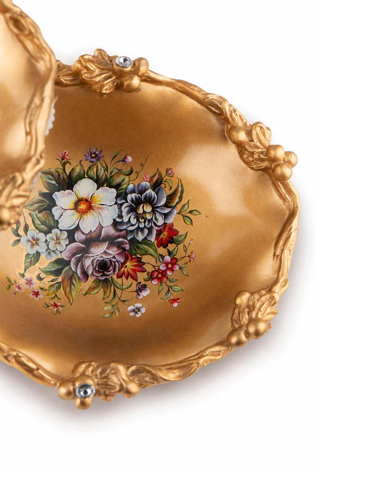 Victorian 2-Tiered Fruit Basket showcasing intricate resin detailing

