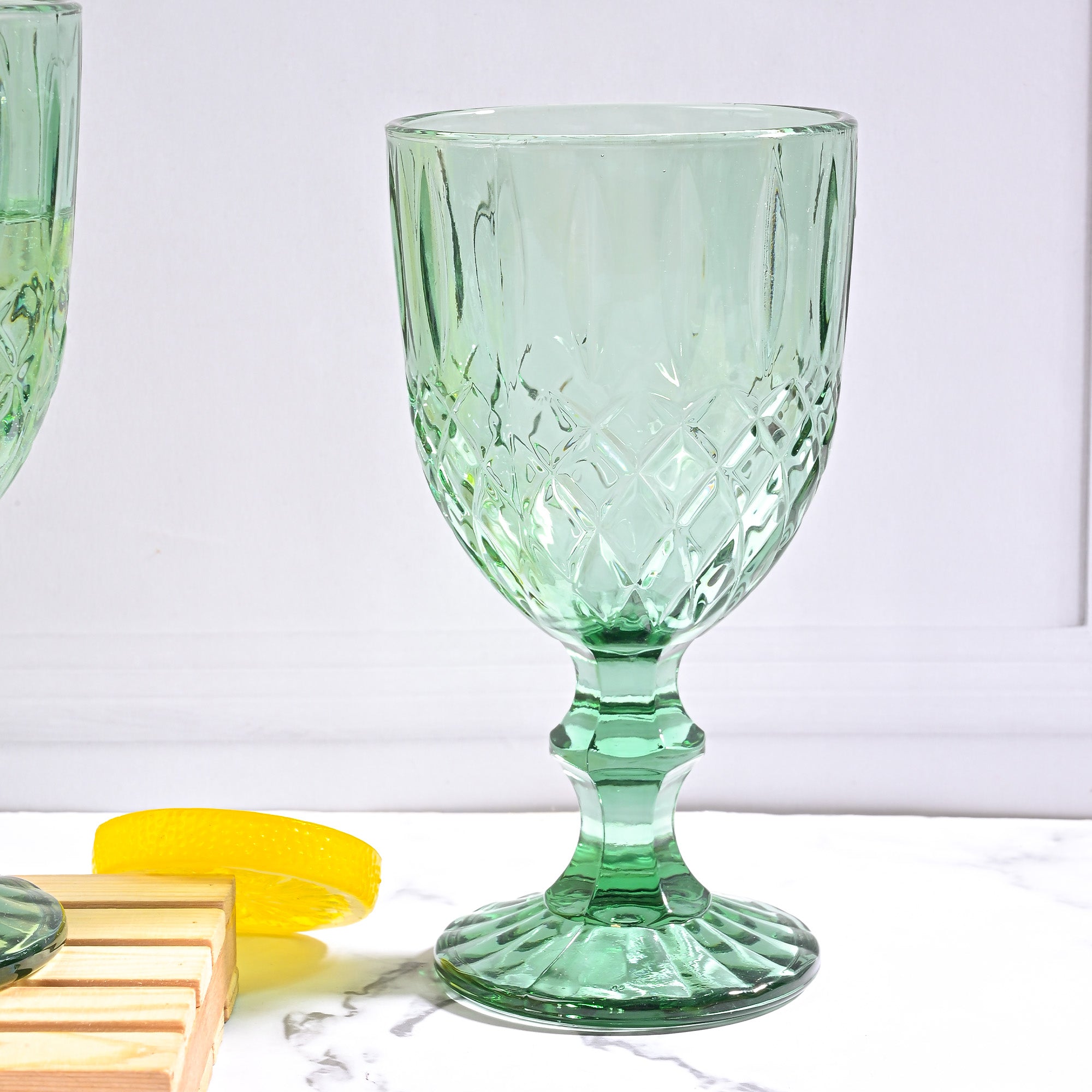 Side view of vintage diamond detailing glass


