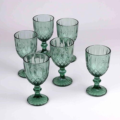 Set of 6 vintage glasses with elegant diamond pattern


