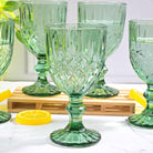 Six vintage diamond detailing glasses arranged together

