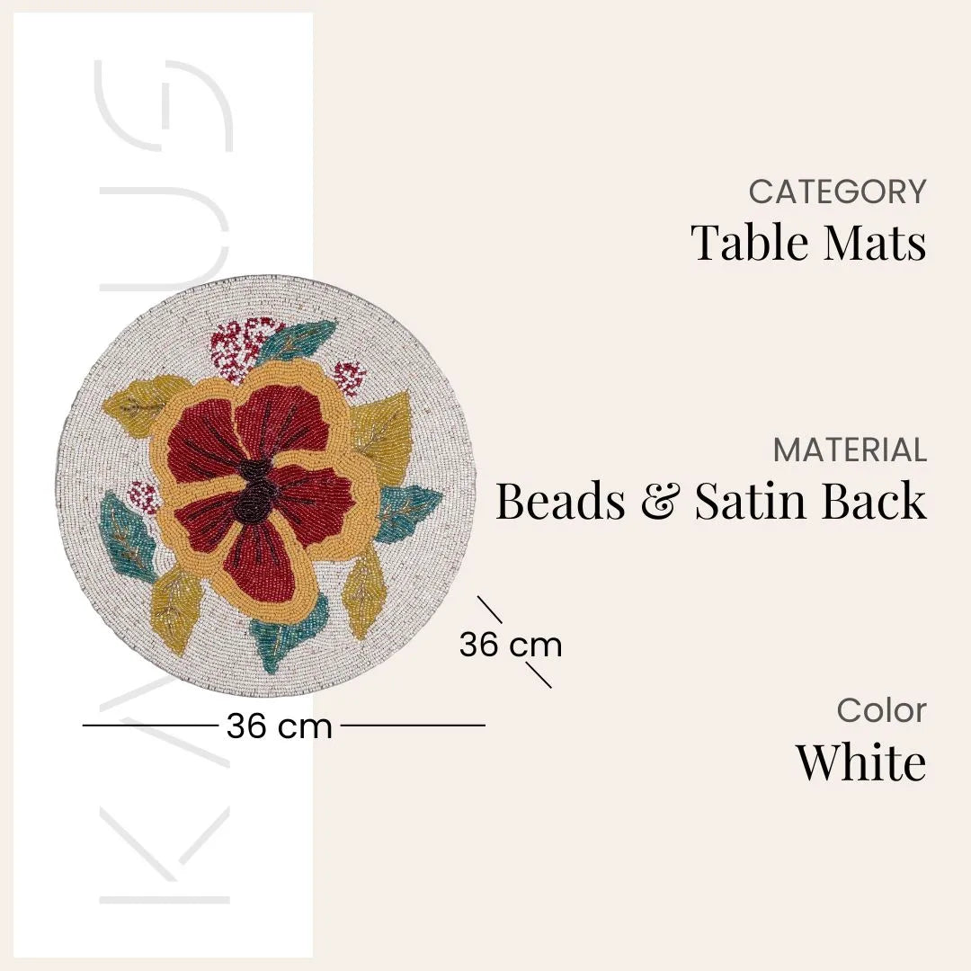 Decorative whimsical flower beaded table mat
