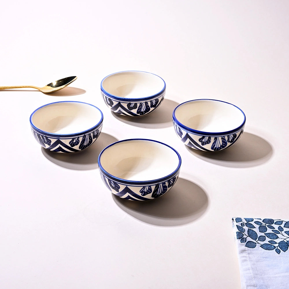 White and blue designer handcrafted bowl set of 4


