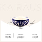 Four-piece handcrafted white and blue bowl set

