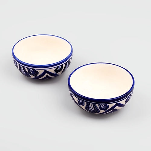 Designer white and blue bowls for serving

