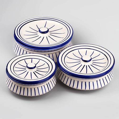 Set of three white and blue handpainted handis

