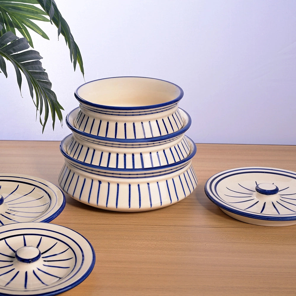Blue and white ceramic handi bowls

