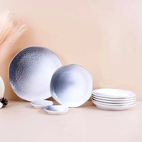 White and grey textured plates set of 9


